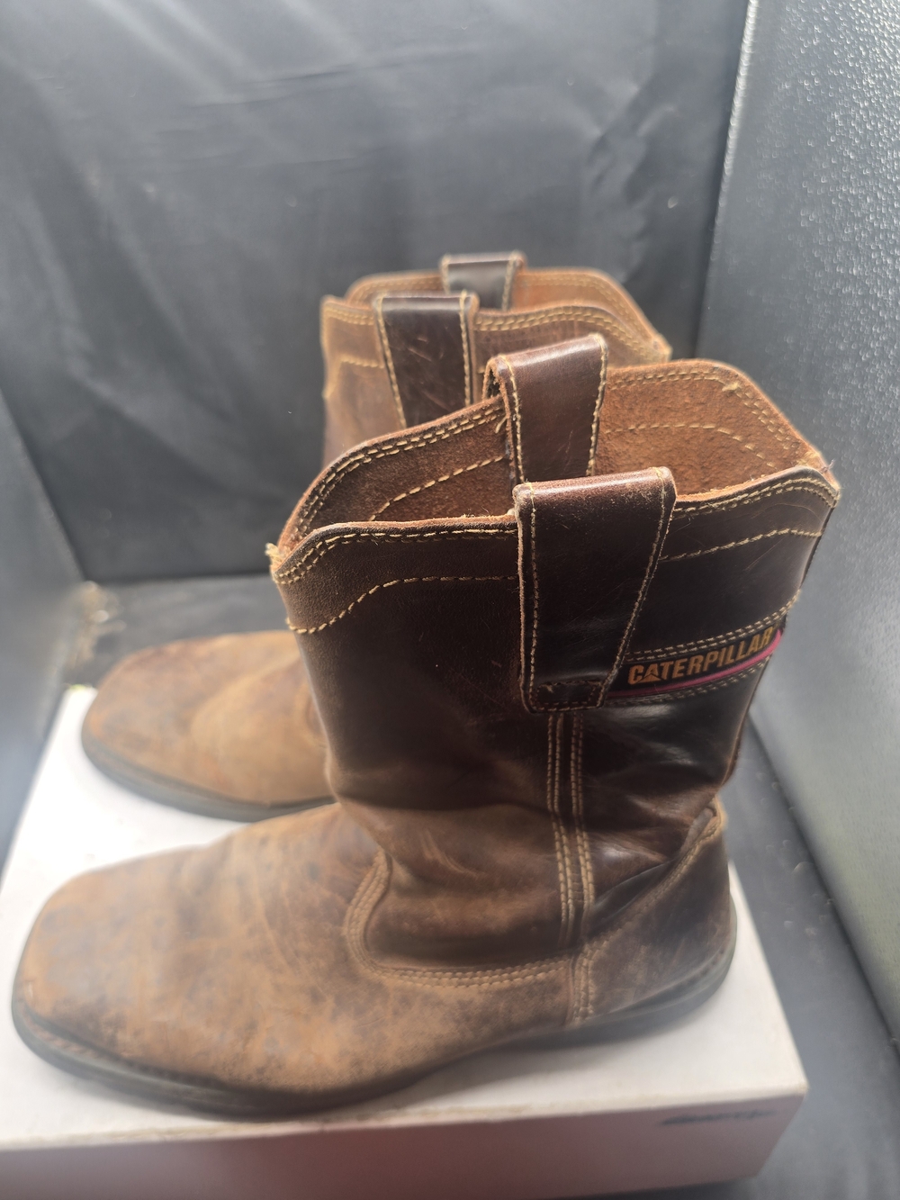 Caterpillar Brown Leather Cowboy Work Boots - Picture 4 of 7